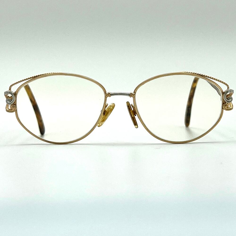 Vintage Tura Eyeglass Frames France Gold Metal Oval Tortoise Temple 798 GLR 90s